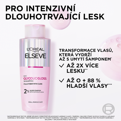 L'Oréal Paris Elseve Glycolic Gloss šampon s kyselinou glykolovou, 200 ml