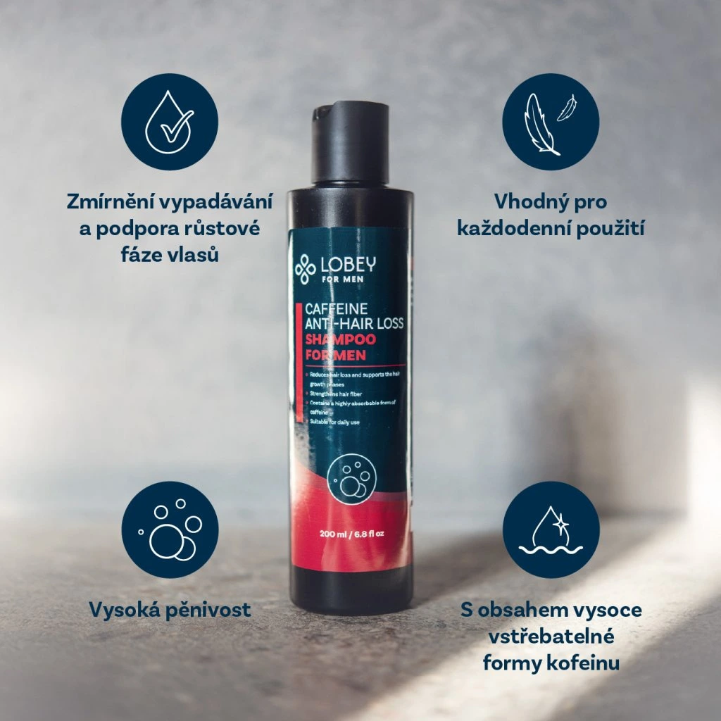 Lobey Kofeinový šampon proti padání vlasů pro muže 200 ml