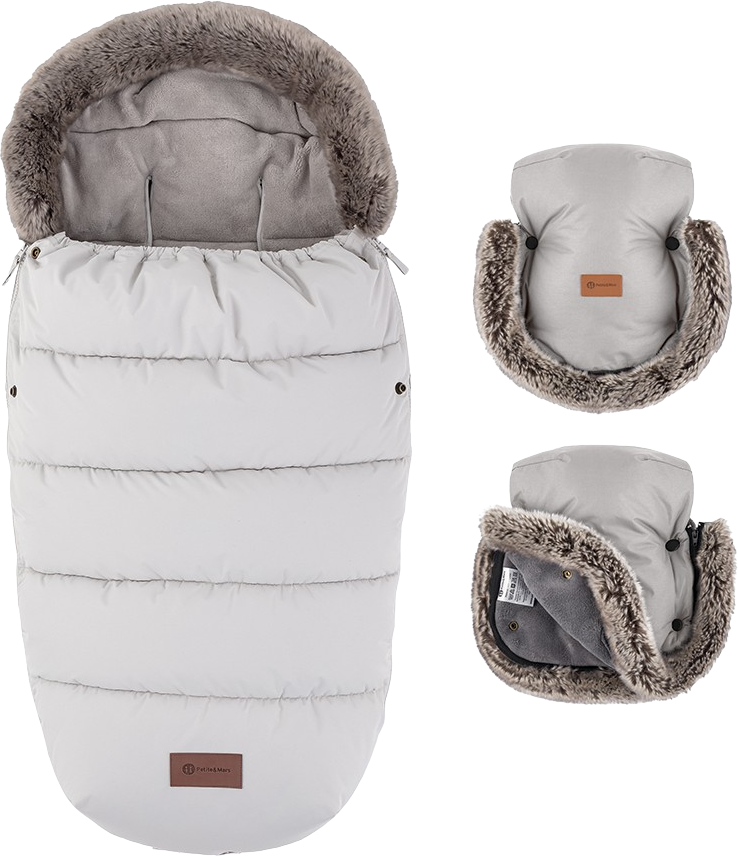Petite&Mars Set zimní fusak Comfy 4v1 + rukavice na kočárek Furry Champagne Shower