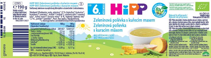 HiPP BIO Zeleninová polévka s kuřecím masem 190 g