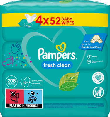 Pampers Fresh Clean nedves törlőkendő, 4 x 52 db