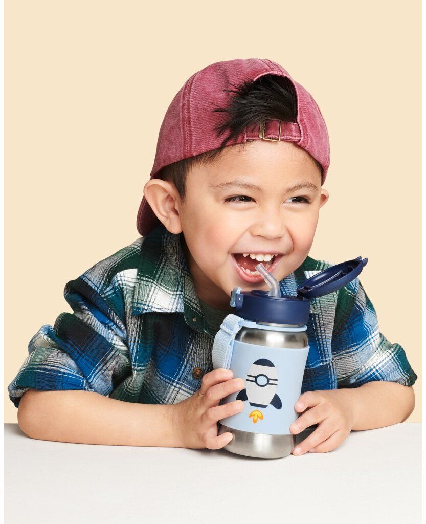 Skip Hop Spark Style Láhev s brčkem na vodu nerez Raketa 12m+ 350 ml