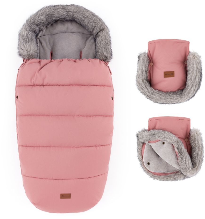 Petite&Mars Set zimní fusak Comfy 4v1 + rukavice na kočárek Furry Old Rose