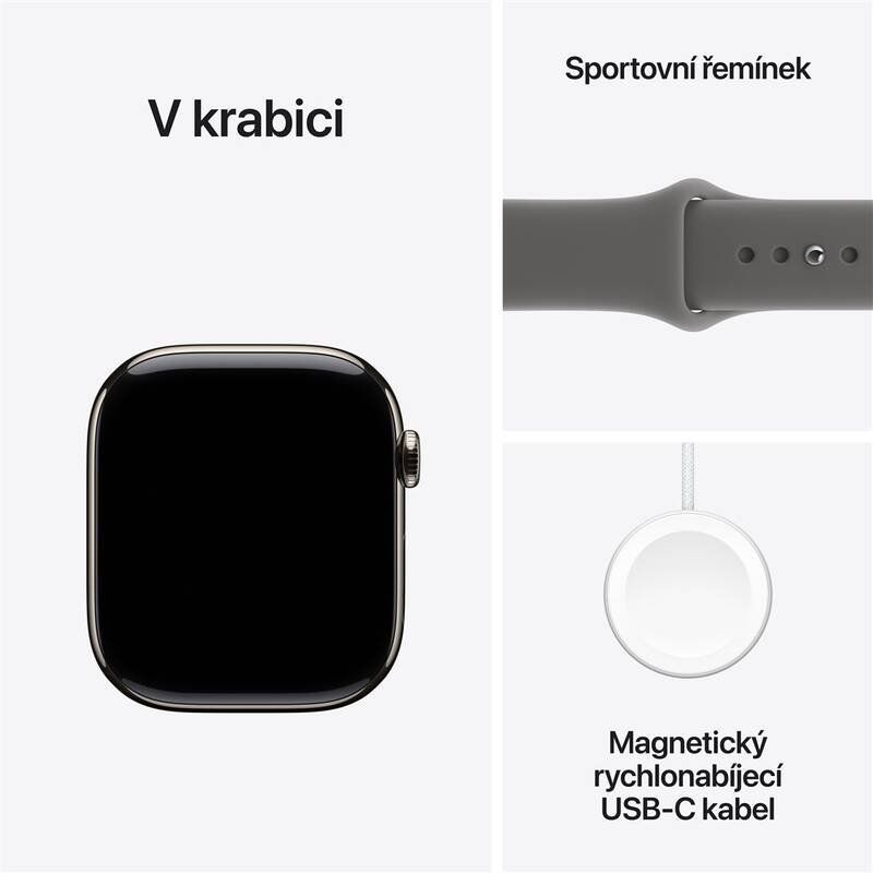 Apple Watch 11 GPS + Cellular 46mm Přírodní titan se skálově šedým sportovním řemínkem - S/M