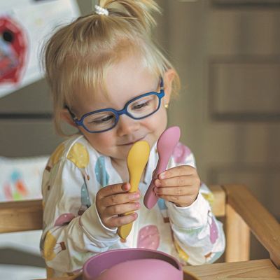 Petite&Mars Set jídelní silikonový TAKE&MATCH talíř + příbor Dusty Rose 6m+ 2 ks