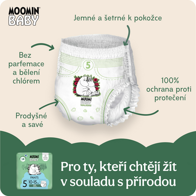 Muumi Baby Jednorázové eko kalhotkové pleny 5 Maxi+ 10-15 kg 114 ks