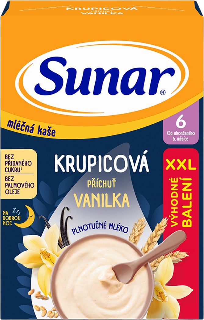 Sunar mléčná krupicová kaše na dobrou noc vanilková XXL 340 g