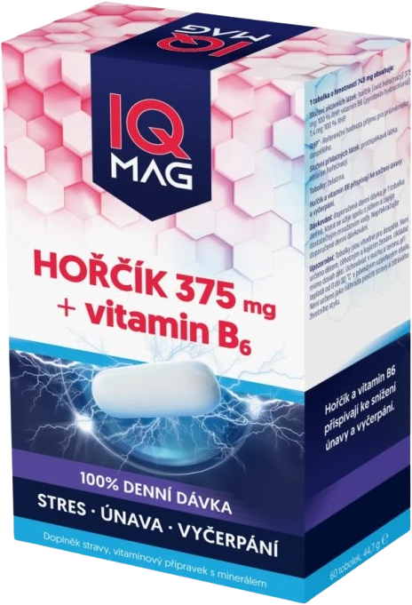 IQ Mag hořčík 375mg + vit.B6 60 kapslí
