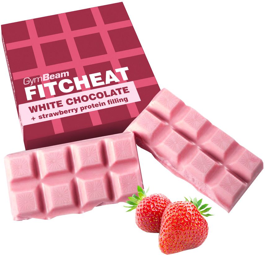 GymBeam Fitcheat Protein Chocolate Bar white chocolate strawberry 90 g