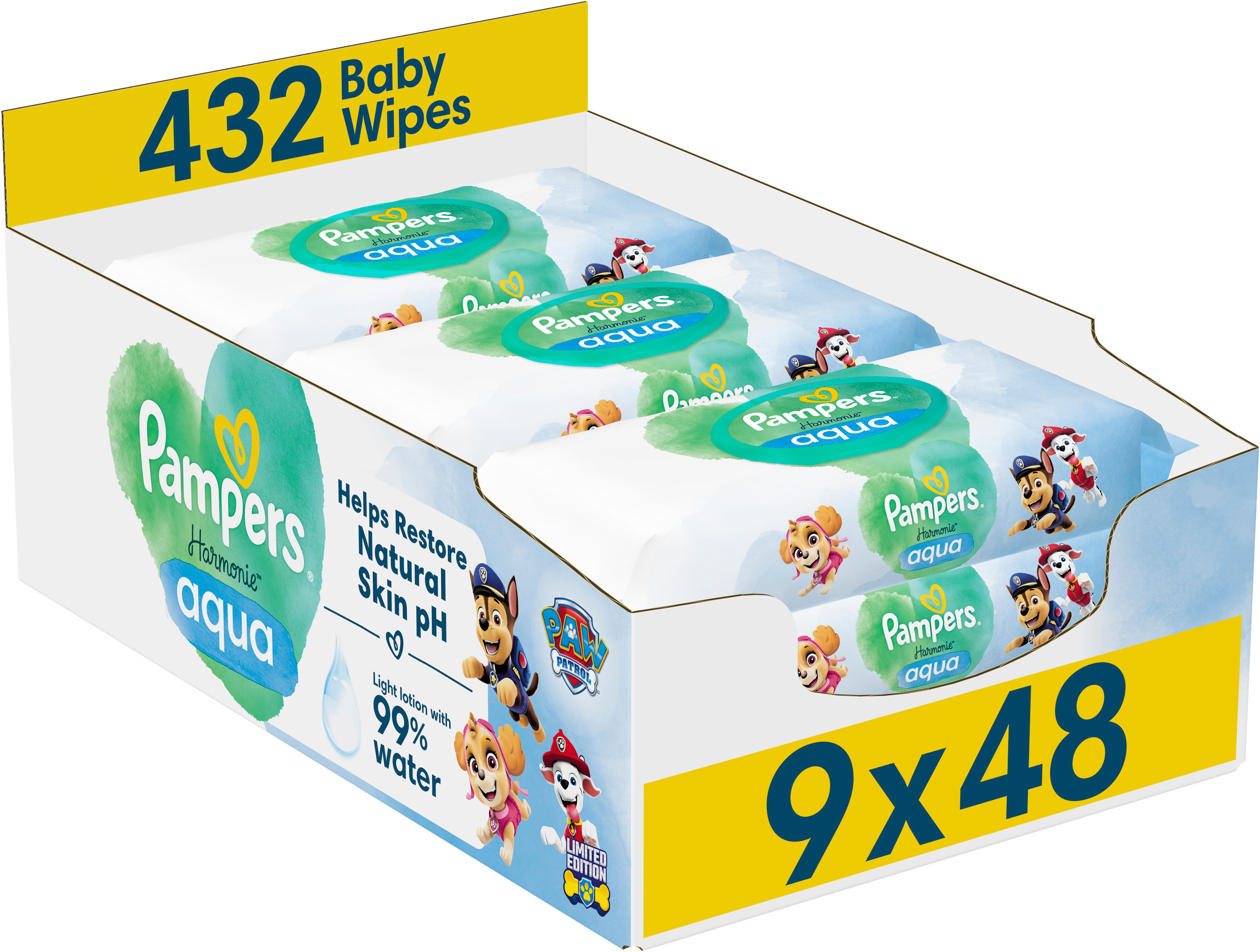 Pampers Dětské vlhčené ubrousky, Harmonie Aqua 432 ks