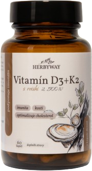 Herbyway Vitamín D3+K2 s Reishi 2500 IU, 60 kapslí