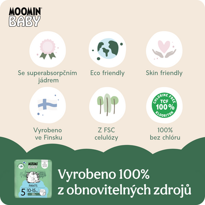 Muumi Baby Jednorázové eko kalhotkové pleny 5 Maxi+ 10-15 kg 114 ks
