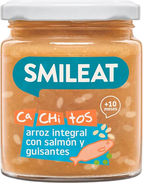 Smileat BIO příkrm losos s hnědou rýží a zeleninou s extra panenským olivovým olejem 10M+ 230 g