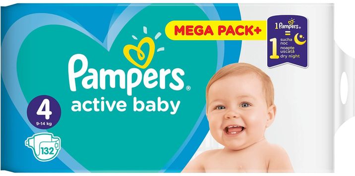 Pampers Active Baby plenky vel. 4, 9-14 kg, 132 ks