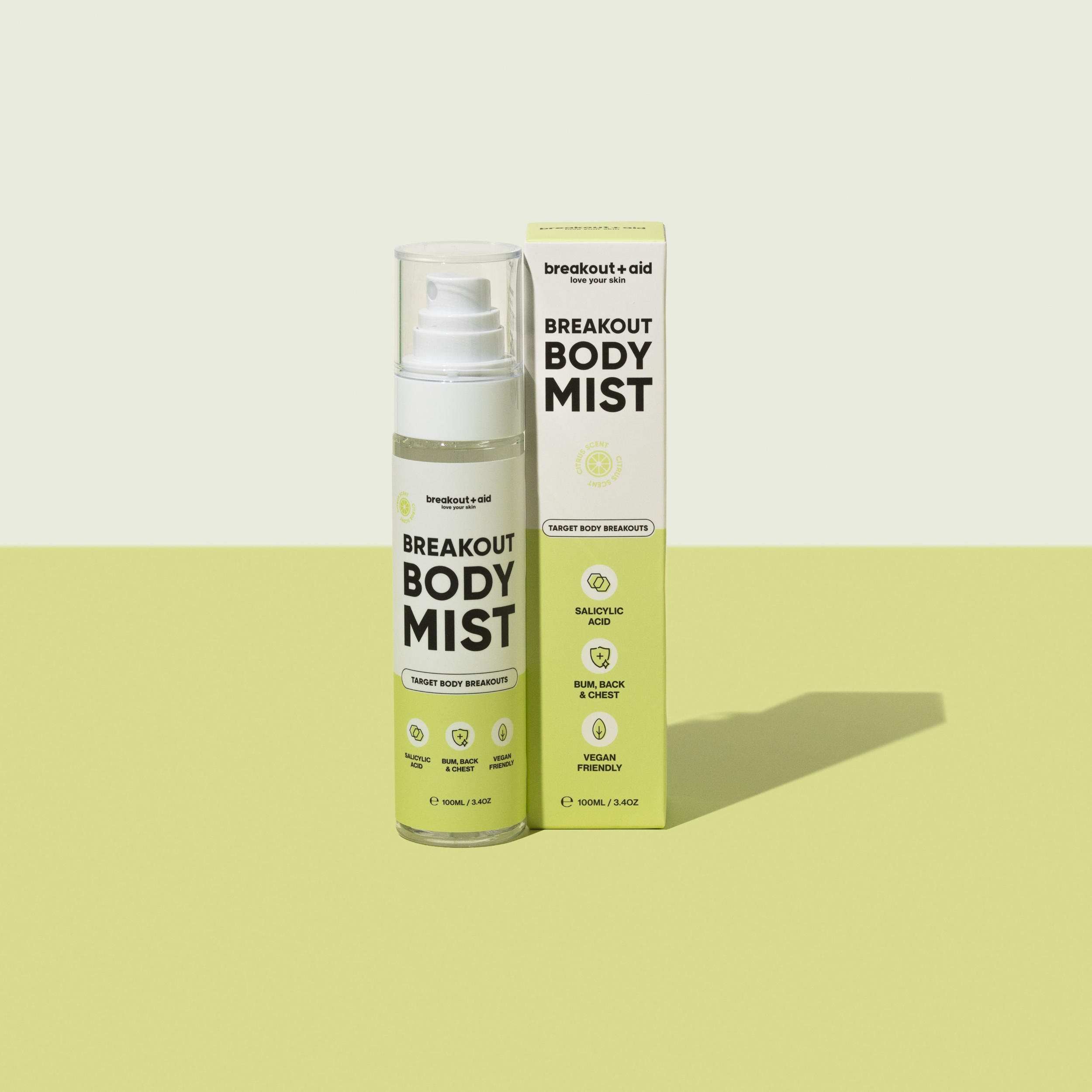 Breakout+aid Tělový sprej proti akné s niacinamidem a kyselinou salicylovou 100 ml