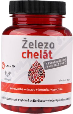 Galmed Železeo chelát + Vitamín B9, B12, C 60 kapslí