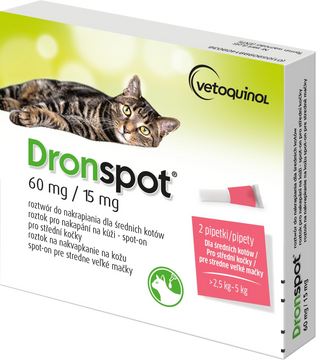 Dronspot 60 mg/15 mg Střední kočky spot-on 2 x 0.7 ml