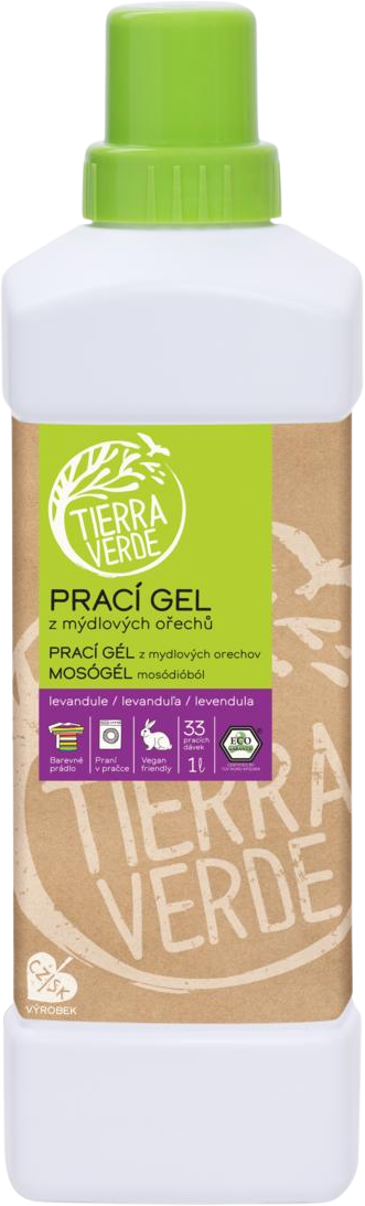Tierra Verde Prací gel z mýdlových ořechů s BIO levandulovou silicí 1 l