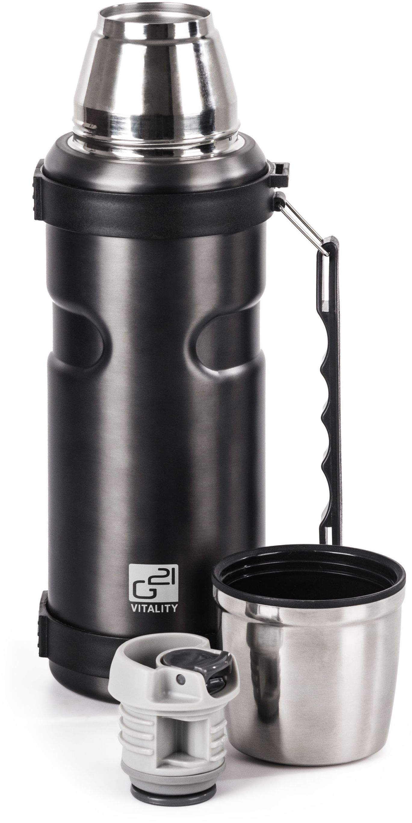 G21 Termoska na pití, ocelově šedá s rukojetí 1000 ml