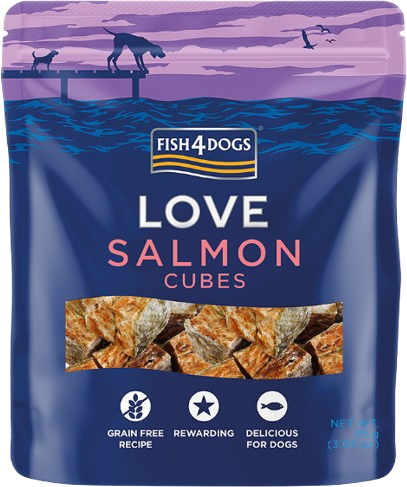 Fish4Dogs Pamlsky pro psy LOVE s lososem - kostky 85 g