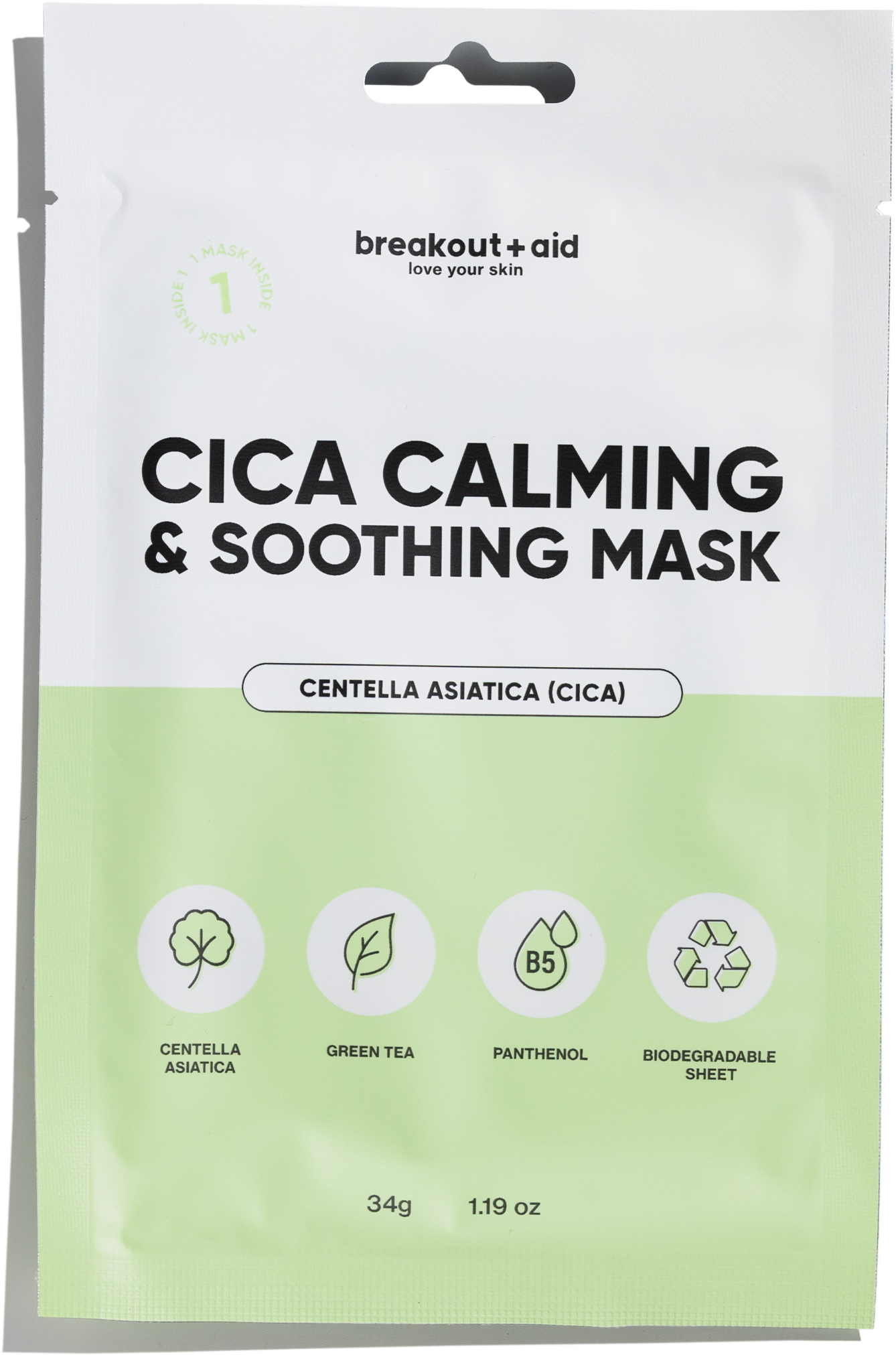Breakout+aid Zklidňující maska s centellou (cica)