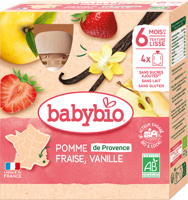 Babybio jablko s jahodami a vanilkou 4 x 90 g