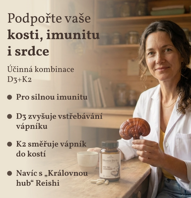 Herbyway Vitamín D3+K2 s Reishi 2500 IU, 60 kapslí