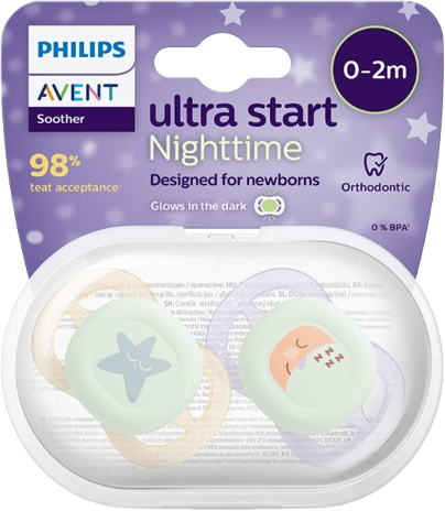 Philips Avent Šidítko Ultrastart noční 0-2m dívka 2 ks