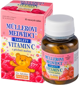 Dr.Muller Müllerovi medvídci s vitamín C a příchutí maliny, cucavé tablety 45 ks
