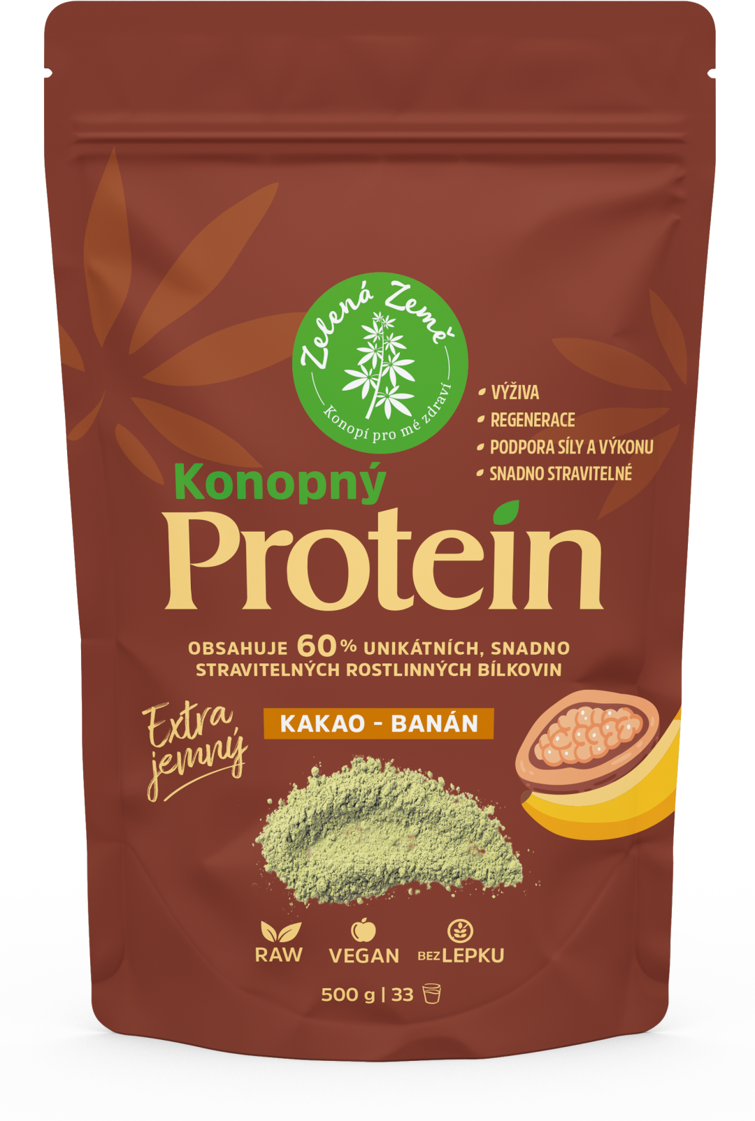 Zelená Země Konopný protein kakao s banánem EXTRA 500 g