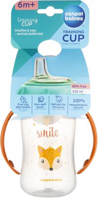 Canpol babies Hrneček tréningový s úchyty Cute Animals oranžová liška 320 ml