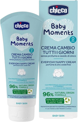 Chicco Krém na dětský zadeček Baby Moments bez parfému na každý den, 0m+ 100 ml