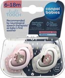 Canpol babies Set symetrických silikonových dudlíků 6-18m Bonjour Paris růžový 2 ks