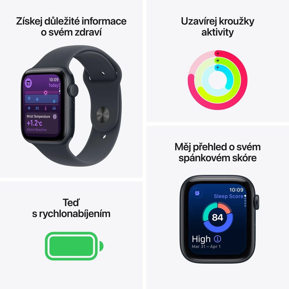 Apple Watch SE 3 Cellular 40mm Temně inkoustový hliník s inkoustovým sportovním řemínkem S/M