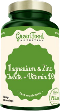 GreenFood Nutrition Hořčík a Zinek Cheláty + Vitamín D3 90 kapslí