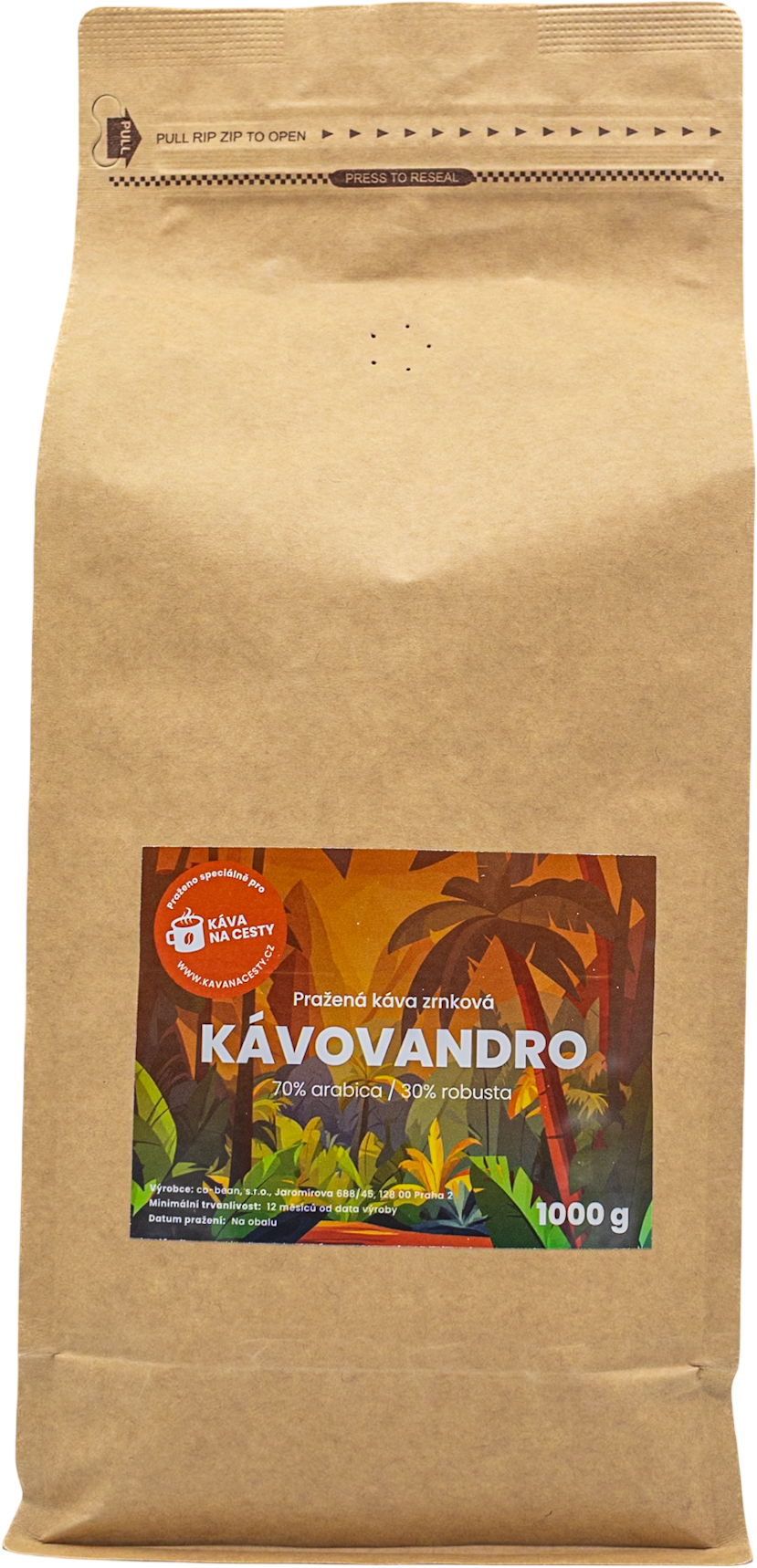 Zrnková káva Káva na cesty Kávovandro 1000 g