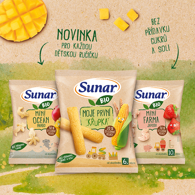 Sunar BIO dětské křupky mini farma jahoda 10m+, 18 g