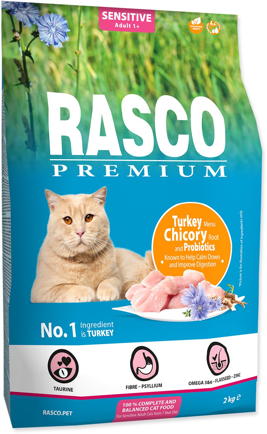 RASCO PREMIUM Cat Kibbles Sensitive, Turkey, Chicory, Root Lactic acid bacteria 2 kg