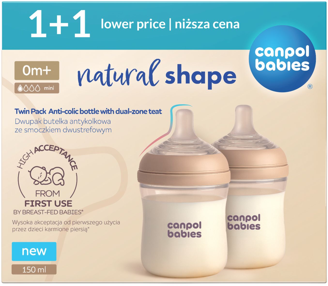 Canpol babies Set lahví Natural Shape 2 x 150 ml