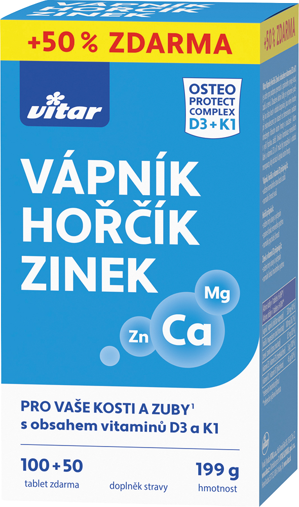Vitar Vápník+hořčík+zinek+vitamín D3+K1 150 tablet