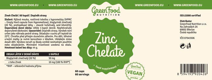 GreenFood Nutrition Zinek Chelát 60 kapslí