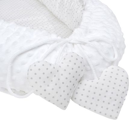 New Baby Luxusní hnízdečko s polštářkem a peřinkou Srdíčko bílé
