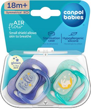 Canpol babies Dudlík svítící silikonový symetrický NIGHTGLOW 18m+ kluk 2 ks