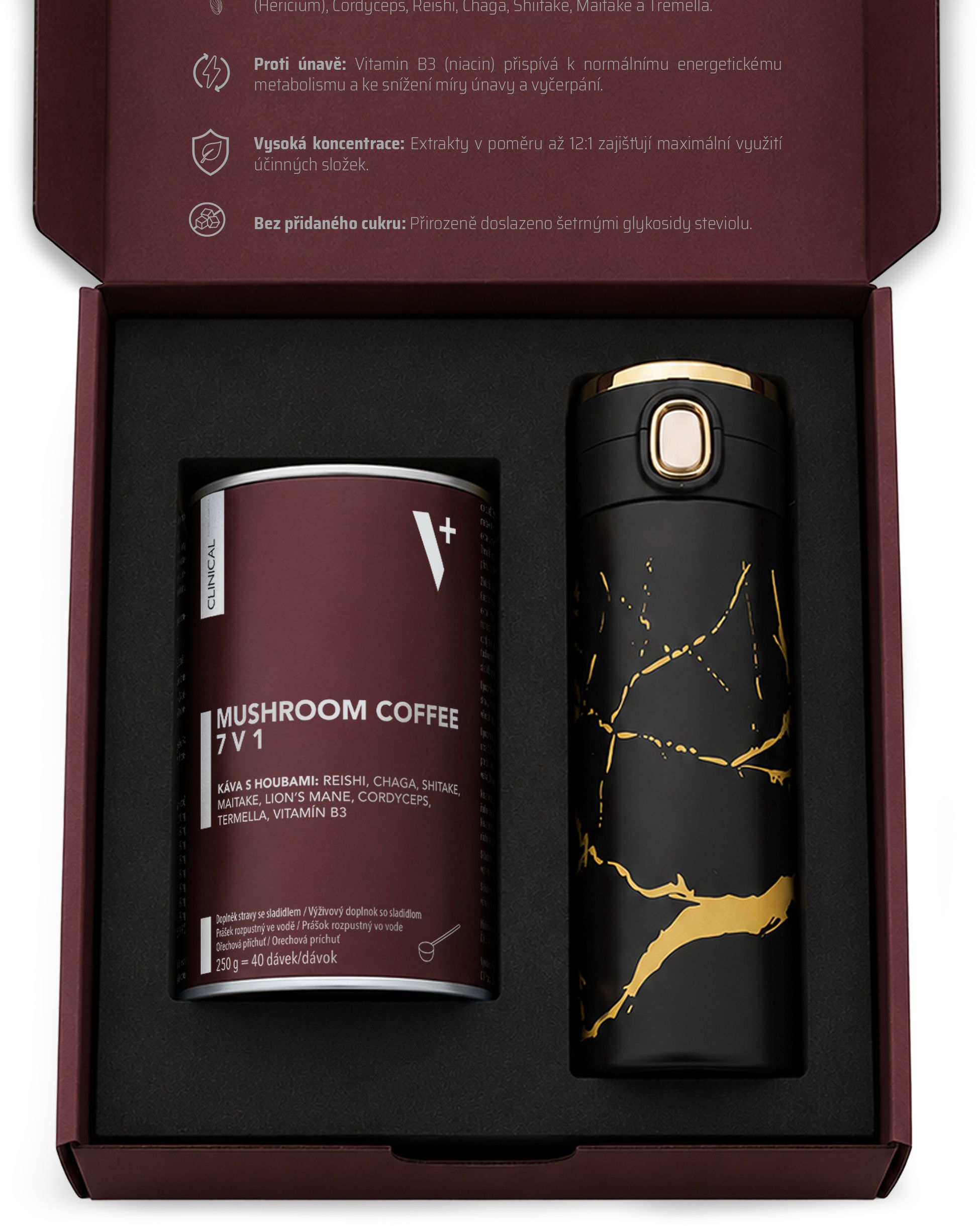 Clinical Dárková sada Mushroom Coffee 7v1 + elegantní termohrnek navíc