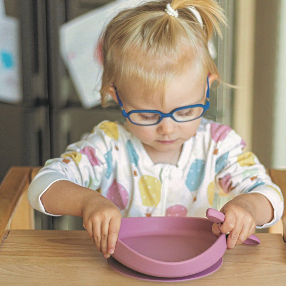 Petite&Mars Set jídelní silikonový TAKE&MATCH talíř + příbor Dusty Rose 6m+ 2 ks