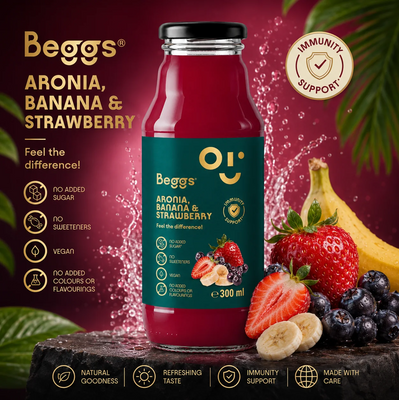 Beggs Nápoj aronie, jablko, banán & jahoda 300 ml