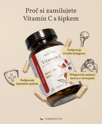 Herbyway Vitamin C s extraktem šípku 1 000 mg, 60 kapslí