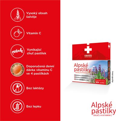 Cemio Alpské pastilky Šalvěj a vitamin C 20 pastilek
