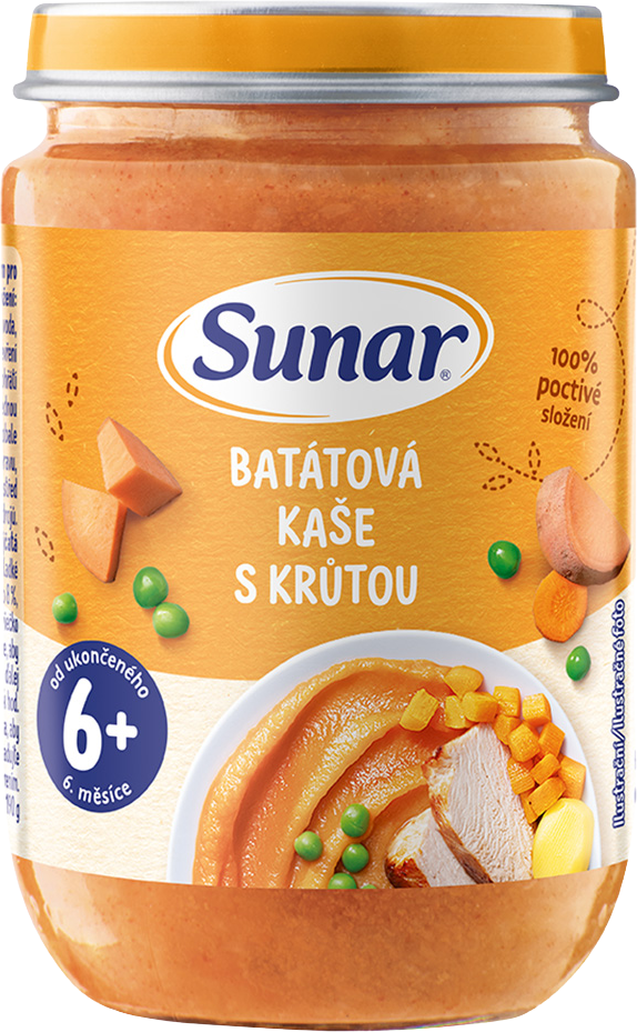 Sunar Příkrm batátová kaše s krůtím masem 6m+, 190 g