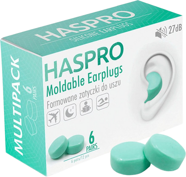 Haspro Mold6 silikonové špunty do uší, mátové 6 párů 12 ks